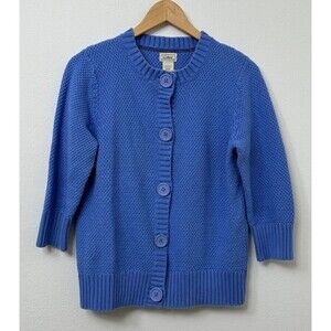 Vintage LL Bean Purple Chunky Woven Knit Cotton Womens Cardigan Sweater Size S